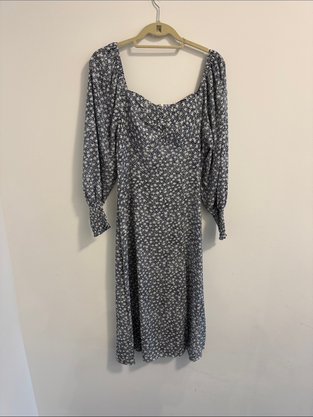 SHEIN Navy Floral Square-Neck Midi Dress